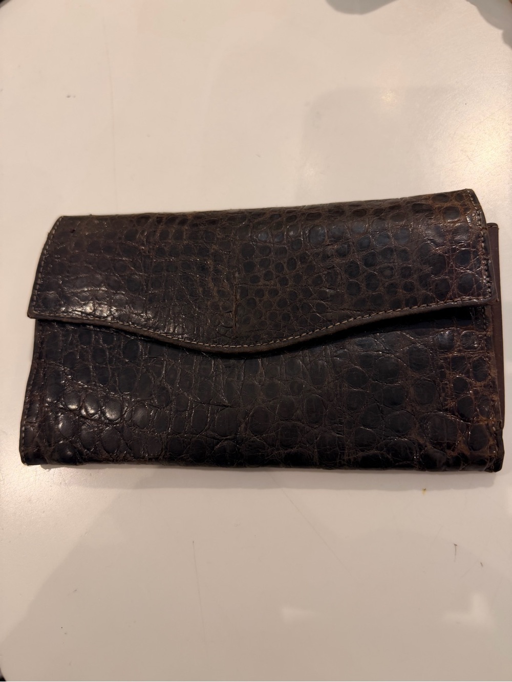 Bosca Brown Croc-Embossed Leather Wallet Clutch